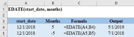 Excel EDATE Example