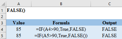 Excel FALSE Example