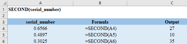 Excel SECOND Examples