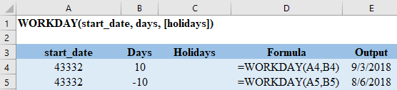 Excel WORKDAY Function