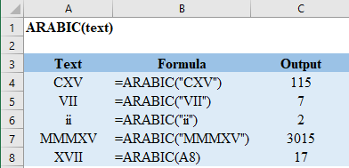 Excel ARABIC Function