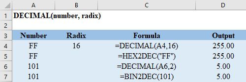 Excel DECIMAL Verification Example