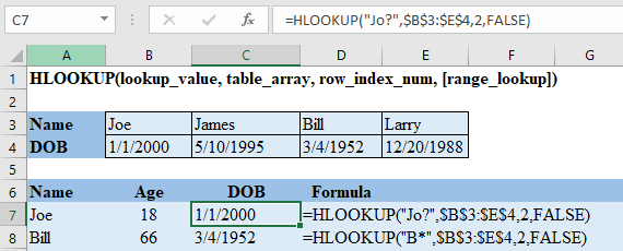 Excel HLOOKUP with wildcards
