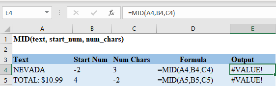 Excel MID Function VALUE Error