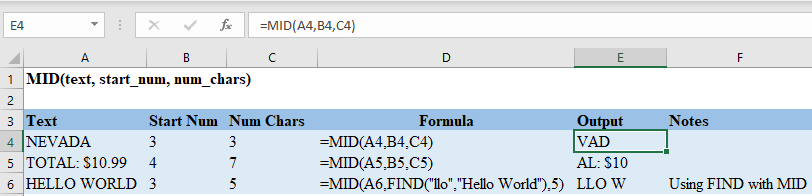 Excel MID Function