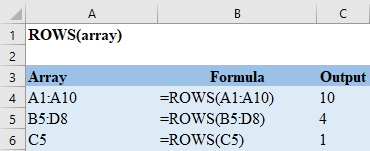 Excel ROWS Function