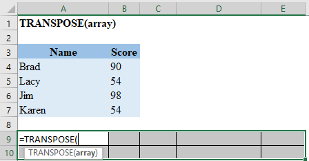 Excel TRANSPOSE Example 2
