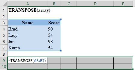 Excel TRANSPOSE Example 3