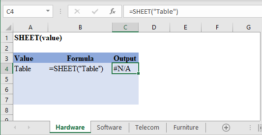 Excel SHEET NA Error