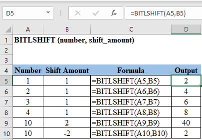 Excel BITLSHIFT Function