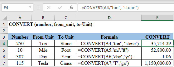 Excel CONVERT Function