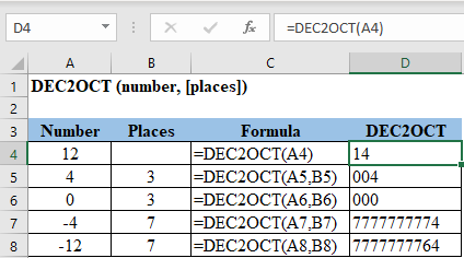 Excel DEC2OCT Function
