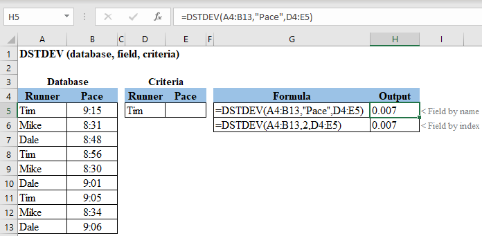 Excel DSTDEV Function