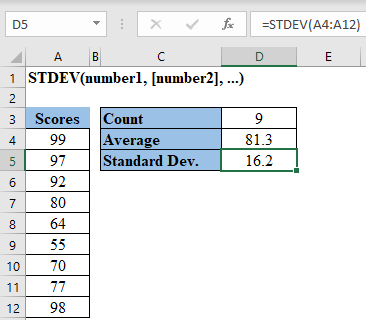 Excel STDEV Function