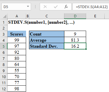 Excel STDEV.S Function