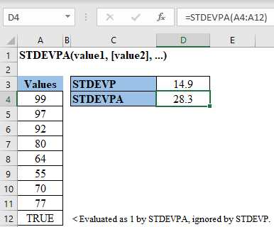 Excel STDEVPA Function