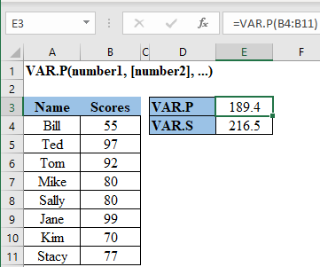 Excel VAR.P Function