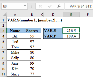 Excel VAR.S Function