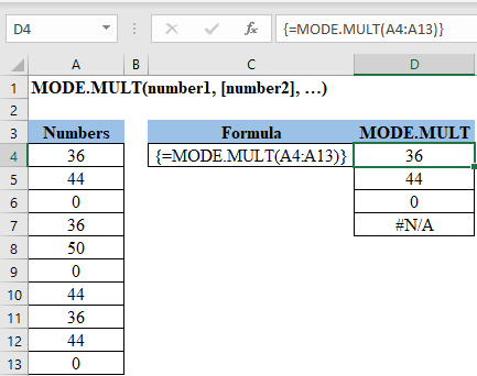 Excel MODE.MULT Function